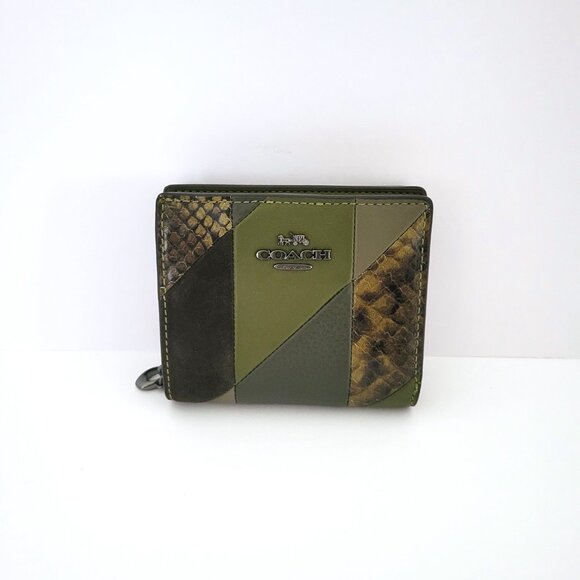 Coach CCL77 Snap Wallet Patchwork Small Clutch Olive Multi Mixed Materials - Picture 2 of 7